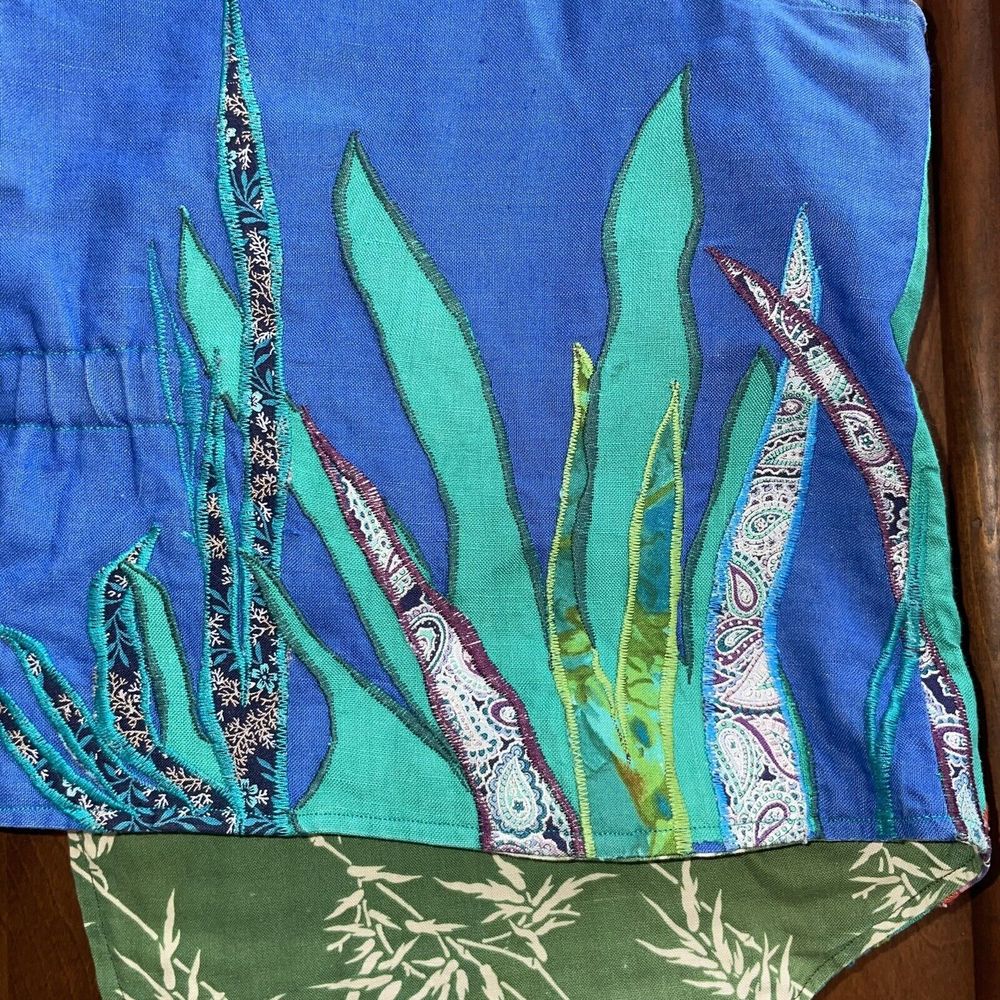 Handmade O/S Lagenlook OOAK Art to Wear Embroidered Fish Ocean Theme Vest - Picture 7 of 8